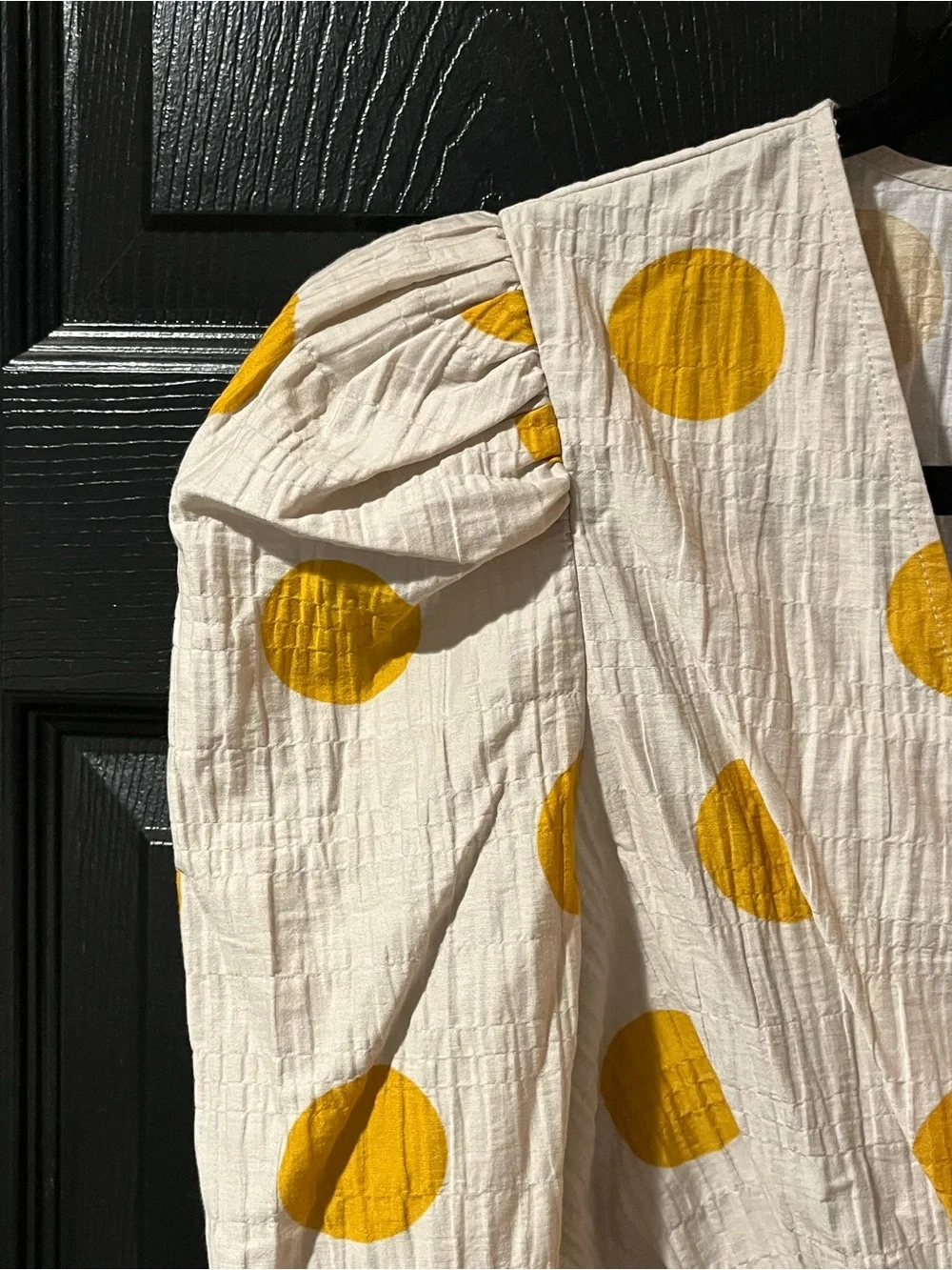 NEW Zara Cream Top with Yellow Polka Dots and Oversized snow Accent NWT
